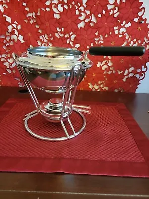 Vintage Chrome Fondue Pot W/ Warmer And Black Handle. Never Used From Germany • $32.99