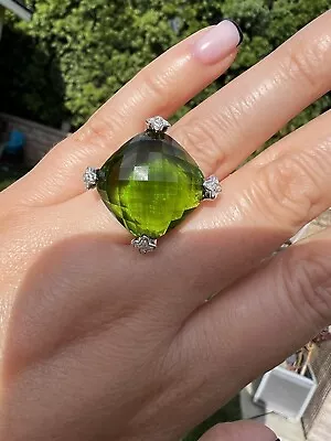 David Yurman 20mm Cushion On Point  Peridot  Diamond Ring • $395