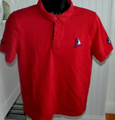 J Class Yacht Racing Polo Shirt S/s Red Stitched Nautical Mens Medium Line 7 L26 • $11