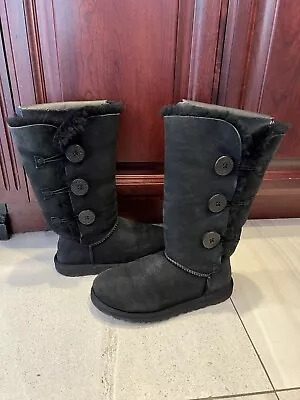 UGG  Bailey Button Triplet Tall Black Suede Sheepskin Boots Size 6 / 37 • £13.76