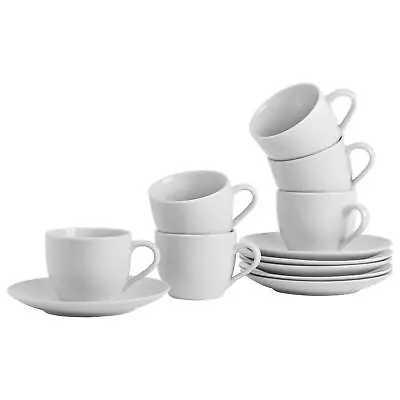 12pc White Tea Cup And Saucer Set Porcelain Cappuccino Teacups 220ml • £23