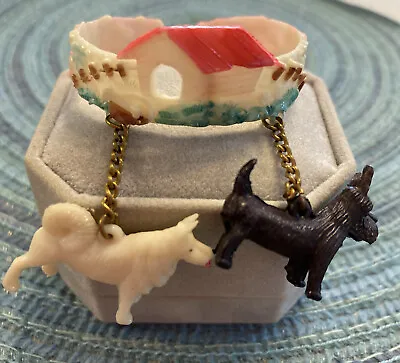 Rare Vintage 1950’s Plastic Childs Whimsical Bracelet With Dog Charms • $22.95