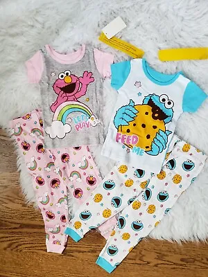 NEW Sesame Street 4 PIECE 2 PAIR Pajamas 2T GIRL ELMO COOKIE MONSTER Toddler  • $16.80