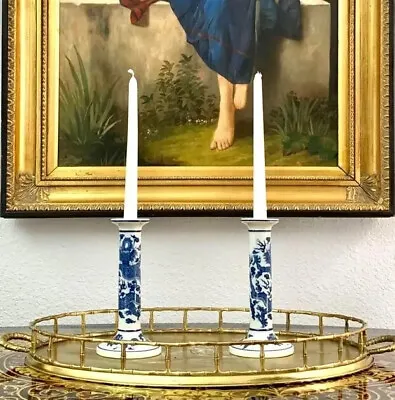 $130 • Buy Candle Holder Pair Vintage Oriental Blue & White Dragon Design Millennial Decor