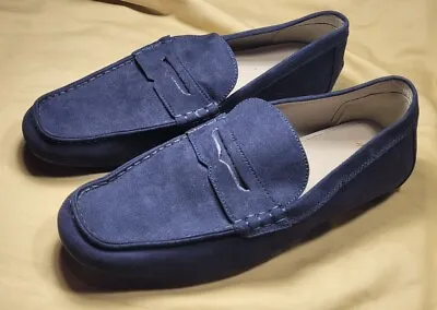 New! H&M-Navy Suede Covered Canvas Mens Slip.On Driving Loafer Shoes-(45) 11.5 • $19.95