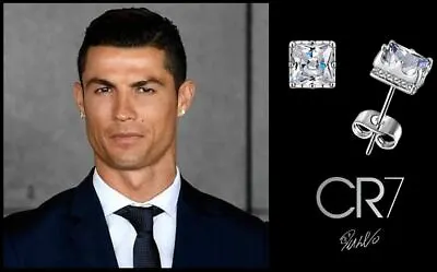 £14.95 • Buy Men’s Boy’s Ronaldo 10mm Square 18k White Gold Multi-Diamond Crystal Earrings