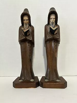 Robed Monk/Priest Vintage Folk Art Set Of 2 Carved Wood Bookends • $30