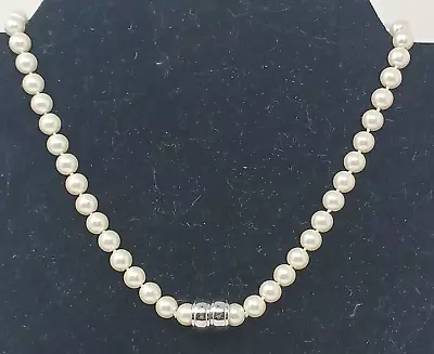 Knotted Faux Pearl Necklace Silver Magnetic Barrel Clasp Quality VTG J1G • $23.64