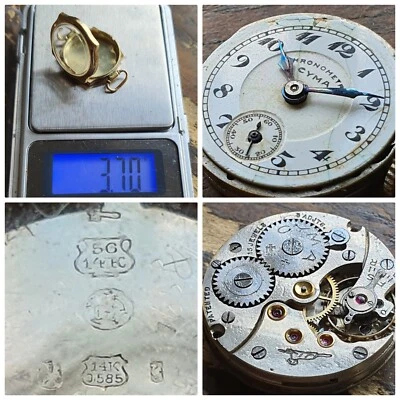 $6.71 • Buy Vintage CYMA 14 Ct 14 K Gold Chronometer Porcelain Dial Watch,15Jew. 3 Adjusted