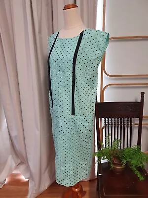 Vintage 80s Helen B Sharp Cut Polkadot Teal Green Shift Dress Size S • $50