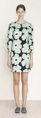 High-end Marimekko Floral Dress Icy Blue-green And Brown Lined Size 36 (US 4) • $95