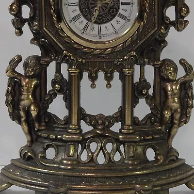 Vintage Anker Table Top Wind Up Clock Bronze Finish Cherubs Works But Loses Time • $60