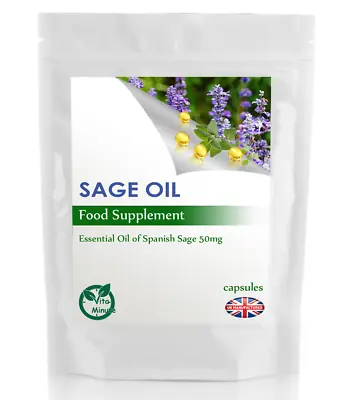 Sage Oil 50mg (90 Capsules) Natural Herb Supplement (Memory Menopause) UK Made • £7.49
