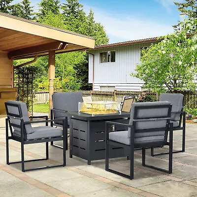 5pcs Outdoor Furniture Set 4 Seater Aluminium Garden Sofa With Fire Pit Table • £669.99