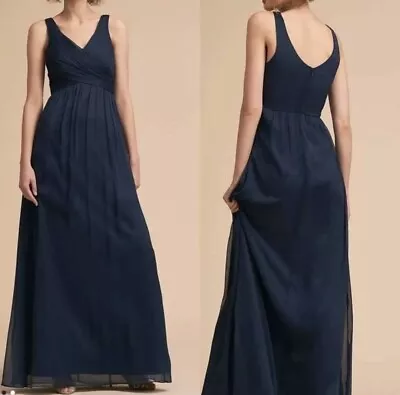 Anthropologie Bhldn Brigitte Chiffon Maxi Dress Gown Navy Blue Size Large • $60