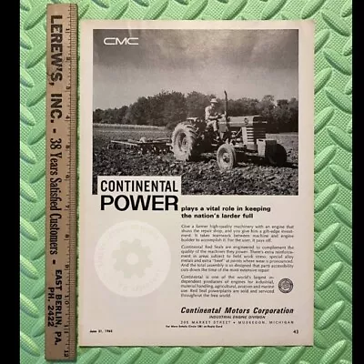 Original 1965 CONTINENTAL MOTORS - MASSEY FERGUSON 175 Tractors Print Ad. MF175 • $3.95