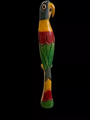 Vintage Wooden Parrot On Perch Hand Carved Painted Tropical Sculpture 10.5” • $19.95