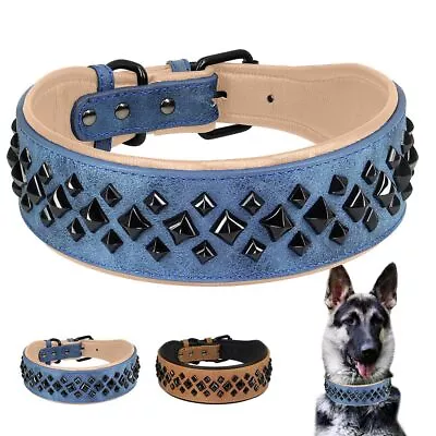 2 Inch Leather Dog Collar For Large Male With Soft Padded Heavy Duty Elegant ... • $47.23