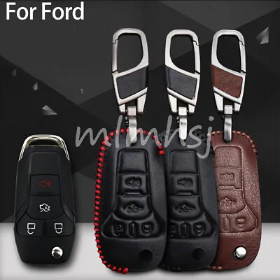 Leather Car Key Fob Cover Case Shell For Ford Fusion Jacket 2013 2014 2015 2016 • $16.50