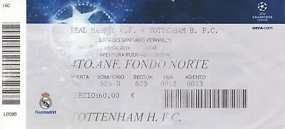 TICKET: Real Madrid V Tottenham (UEFA Champions League) 2010/2011 • £4.99