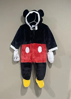 Disney Store Mickey Mouse Bodysuit Baby 12 - 18 Months Plush Costume Hooded Ears • $42