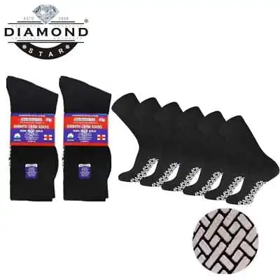 3 Pairs Gripper Non Skid Diabetic Cotton Crew Socks Non Binding Loose Fit Top • $11.49