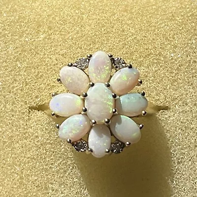 Vintage 14k Solid Yellow Gold Opal And Diamond Ring • $400