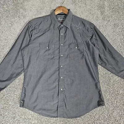 Wrangler Rock 47 Shirt Mens XL Gray Button Up Pearl Snap Western Cowboy  • $24.88