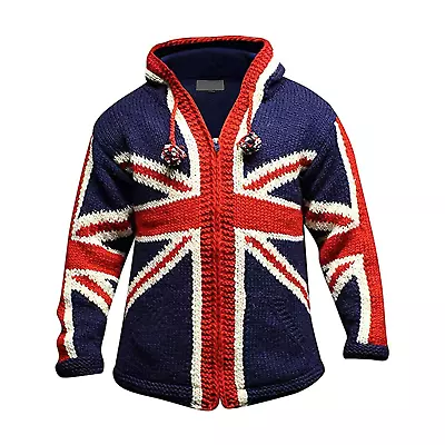 Mens Union Jack Fleeced Colourful Wool Hoodie Jacket With Two Pockets And Zipper • £68.99