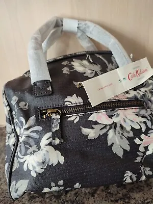 Cath Kidston Mini Bowler Black Rose Oil Cloth Handbag Deep Charcoal • £27.99