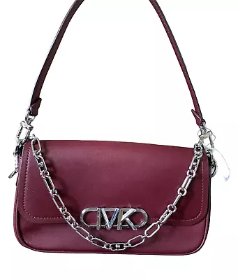 Michael Kors Parker Convertible Pouchette Shoulder Bag Small Leather Merlot $498 • $76.99