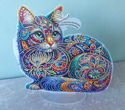 Sequined GYPSY CAT Figurine Tabletop Decor Big 9  Bead Art Diamond Paint Mosaic • $11.95