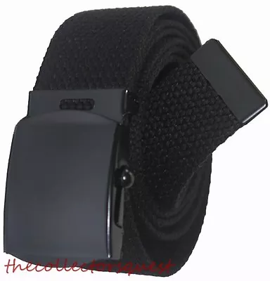 NEW 1.5  Inch WIDE ADJUSTABLE 52  CANVAS MILITARY WEB GOLF BLACK BELT BUCKLE • $9.99