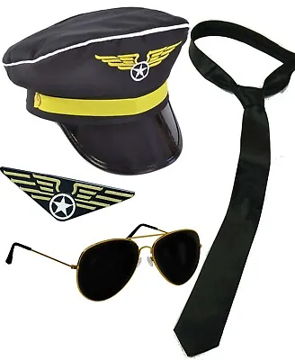 £7.49 • Buy Adult Mens Pilot Airline Captain Uniform Aviator Fancy Dress Costume Accessories