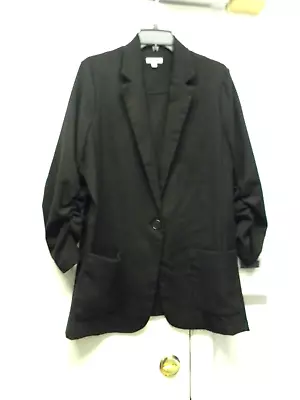 Max Studio Size XL  Blazer In Black W/Gathered Sleeves Button Close 2 Pockets • $34.99