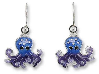 Octopus Dangle Earrings Zarah Sterling Silver Hand Painted Underwater - CUTE • $28.99