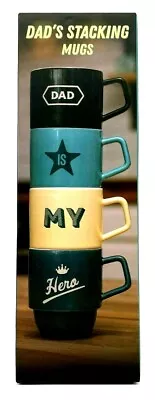 £13.95 • Buy Ceramic Stacking Mugs (4 Pack) Dad Hero Logo Stylish Set Kitchen Birthday Gift