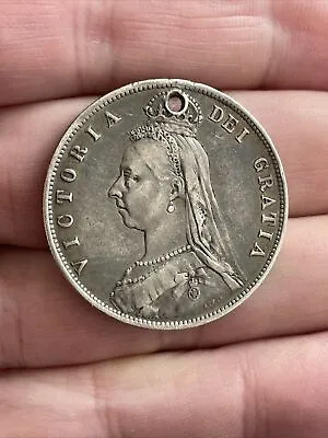 £29.49 • Buy Great Britain 1887 Queen Victoria Jubilee Head .925 Silver Half Crown - Holed
