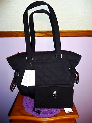 NWT Vera Bradley Iconic Glenna Satchel Bag Black Twill &  Turnlock Wallet Set • $82.90