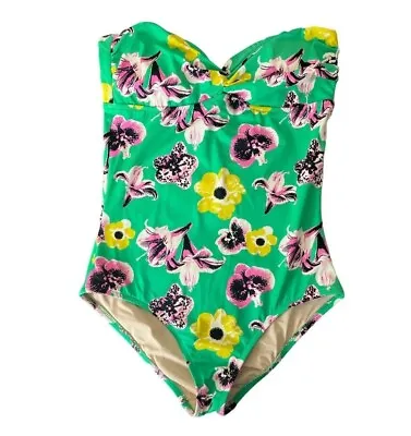 J Crew Swimsuit Green Floral Print One Piece Strapless Bathing Suit Size 2 • $24