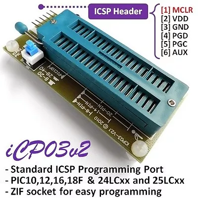 ICP03v2 Microchip Multi PIC & EEPROM (24LCxx/25LCxx) Zif Adapter For PICKit2 SW • $13.90