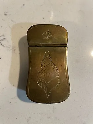 Vintage Brass Match Box Snuff Box India Engraved Sea Shells • $18.50