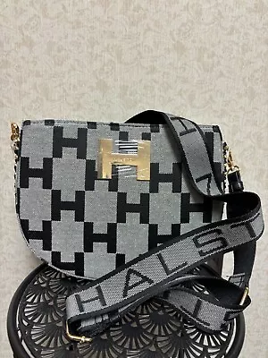 Halston Crossbody Bag. Half Moon Design. Monogram In Black. Style #HH-BHO1007 • $69.60