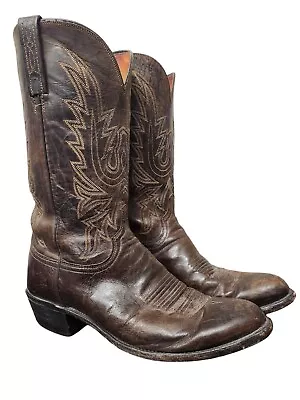 Vintage Lucchese 1883 Cowboy Boots Brown Size 11 D NI556 R Mad Dog Leather • $145