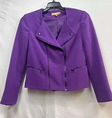 Ellen Tracy Purple Zip-up Asymmetrical Motor Blazer Lapel Can Snap Open Sz Small • $40