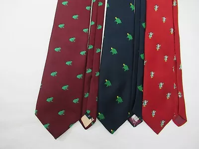 VTG Lot Of 3 Embroidered Ties FROG TURTLE SANTA CLAUSE • $14