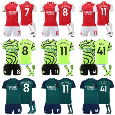 Arsenal Home Away Third Kids Full Soccer Kits Boys Girls Strip Socks Short Shirt • £19.99