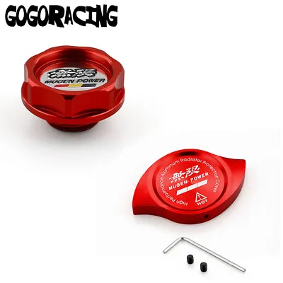 Red JDM Engine Oil Filler Cap + Water Radiator Cap Mugen For Honda Civic Acura • $16.99