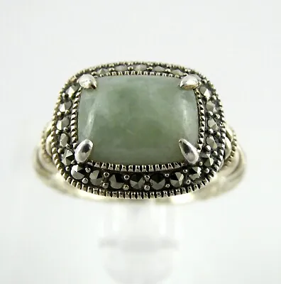 Marc Jacobs Sterling Silver Green Aventurine Marcasite Ring 925 Size 7.25 4.9g • £38.54