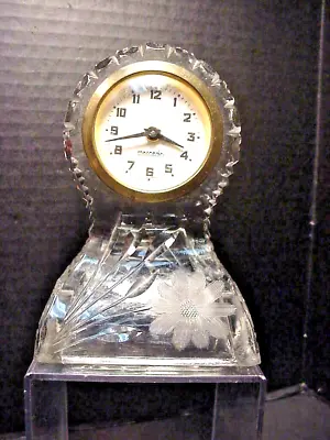 Mercedes Clock Mechanical Wind Up Crystal Etched Mantel Germany Works Well • $35